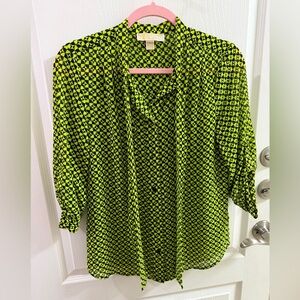 Michael Kors Neon Green and Black Geometric Blouse SUPER RARE